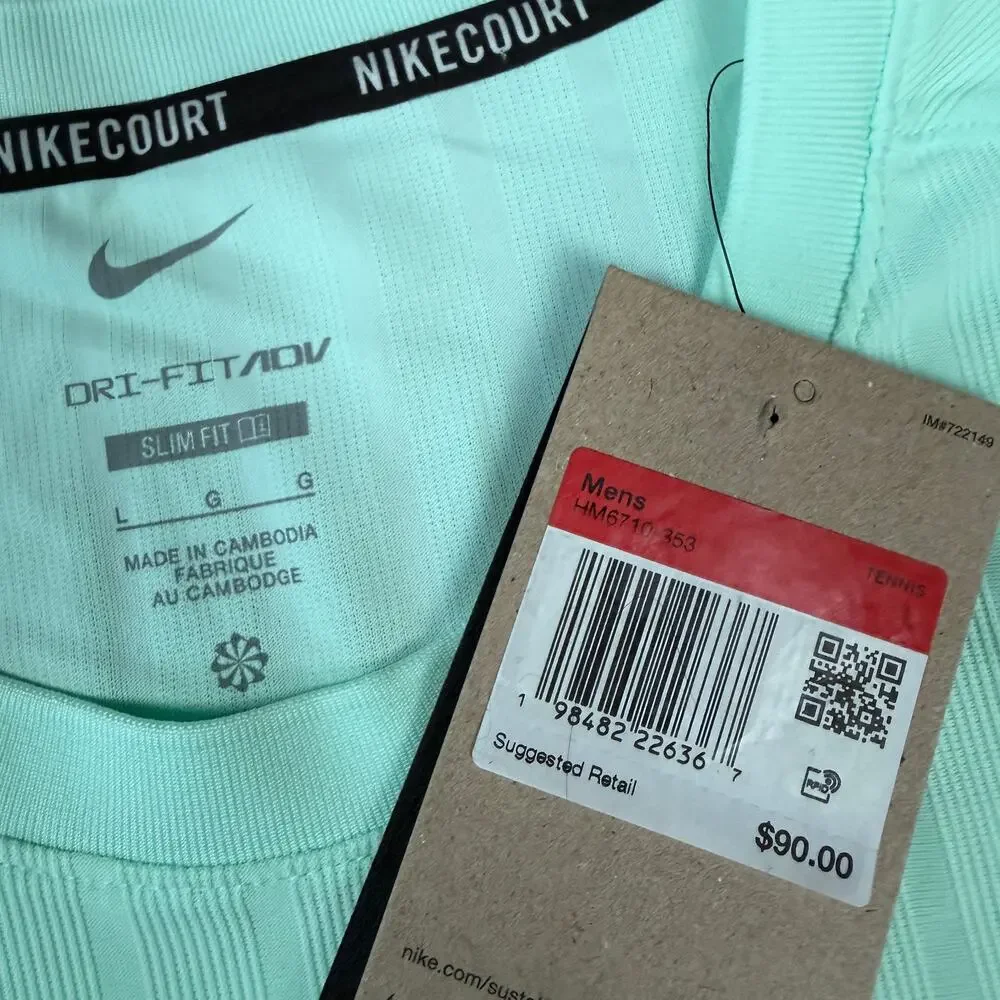 Nike Court Men’s Large Slam Tennis Top Dri-FIT ADV Mint Foam HM6712-353